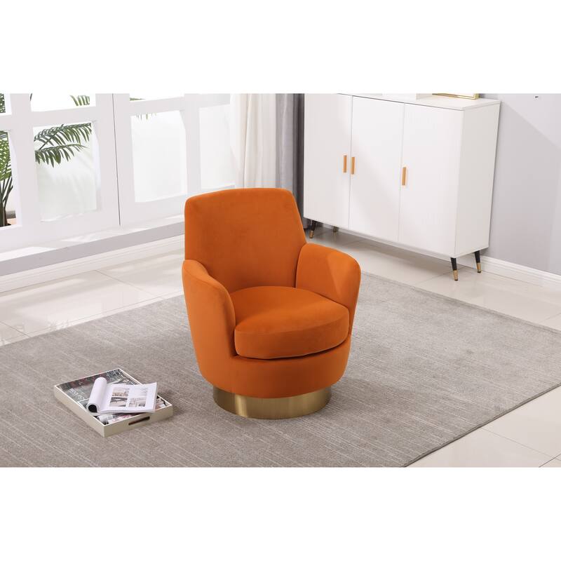 Velvet Swivel Barrel Chair with Gold Base & High-Density Foam