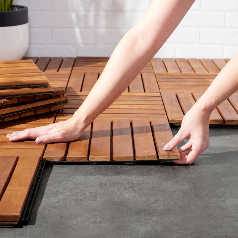 SAFAVIEH Outdoor Osaka Wooden Floor Tile (10 Pack) - 12" W x 12" D x 1" H