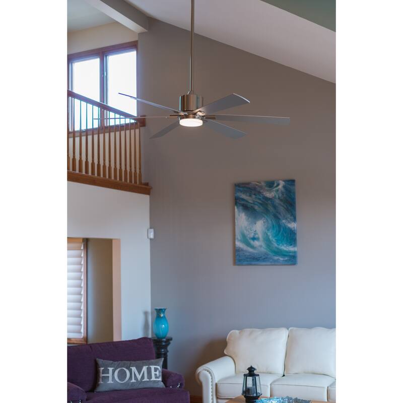 VAXCEL Wheelock Satin Nickel Outdoor Ceiling Fan, Reversible Black-Driftwood Blades, LED Light Kit, Remote 6 Speeds, DC Motor