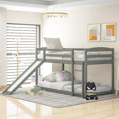 Twin over Twin Bunk bed with Convertible Slide and Ladder , Gray