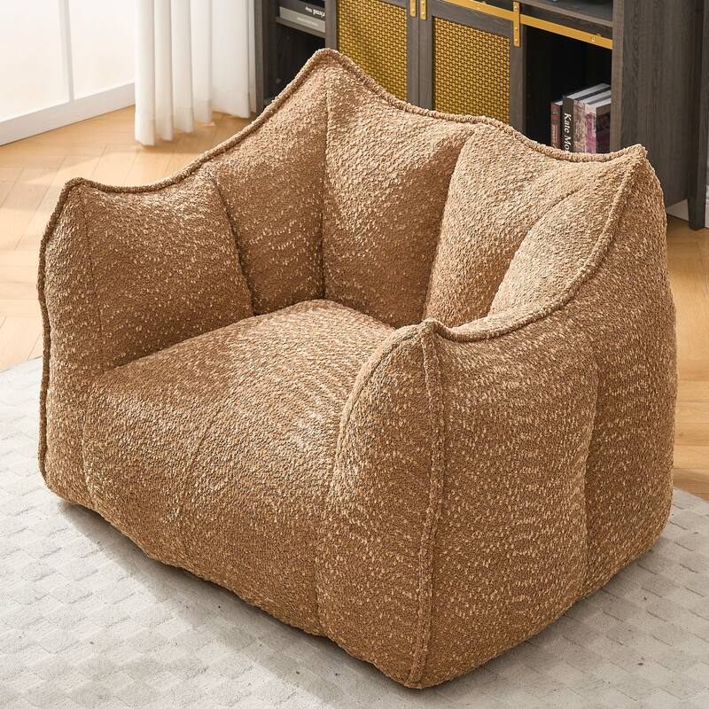 Chenille Square Bean Bag Chair, High Resilience Foam Lounge Chair, Cozy Aldult Lazy Sofa with Curved Armrests and Backrest