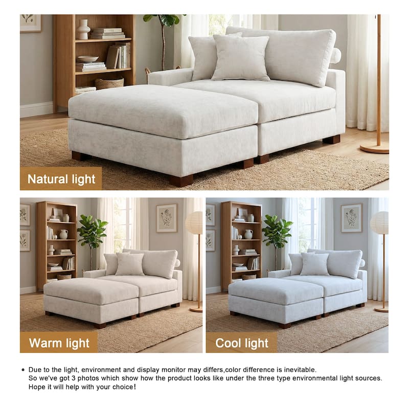 Oversized Chenille Modular Armchair And Ottoman Set Living Room Set