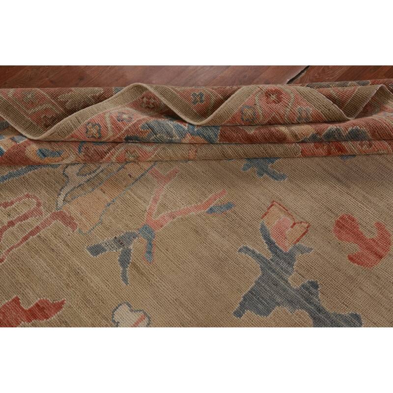 Hand Knotted Oriental 100% Wool Carpet Transitional All-Over Beige & Ivories Oushak Area Rug - 12' 2'' X 9' 4''