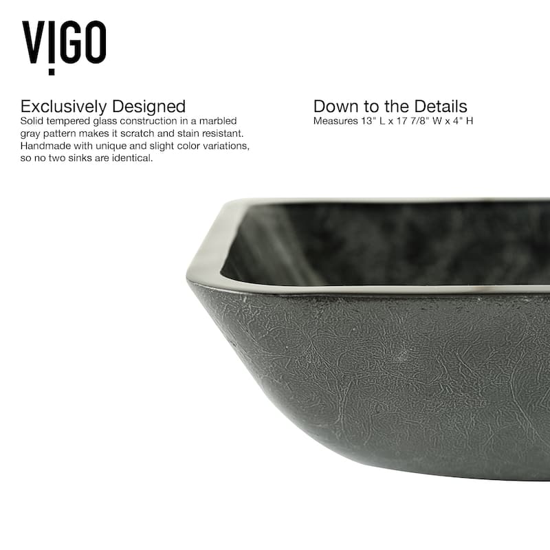 VIGO Donatello 18"L x 13"W x 4"H Glass Rectangular Vessel Bathroom Sink