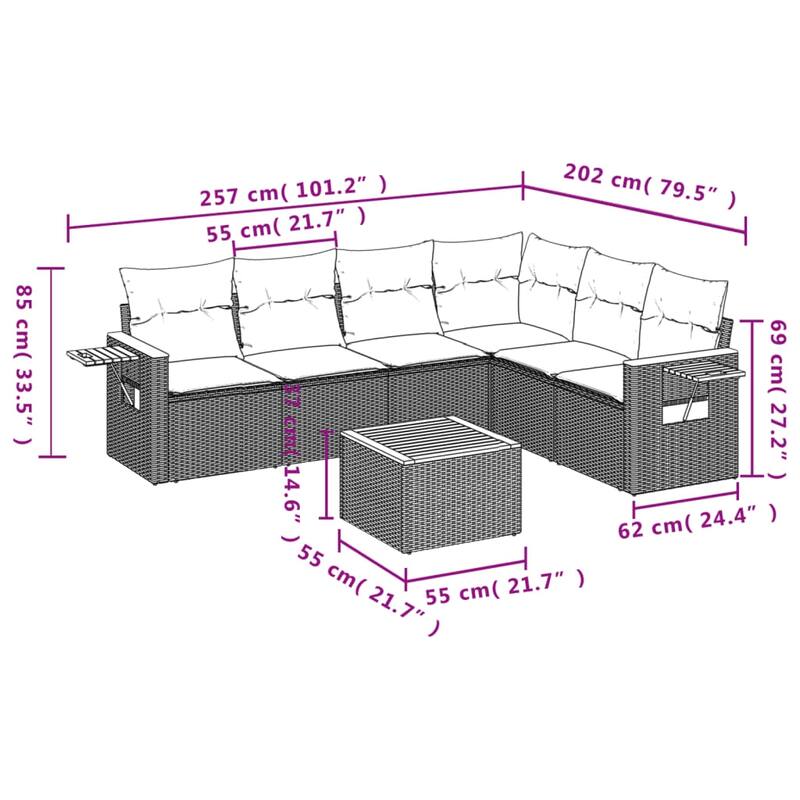 vidaXL Patio Sofa Set with Cushions Outdoor Conversation Furniture Poly Rattan