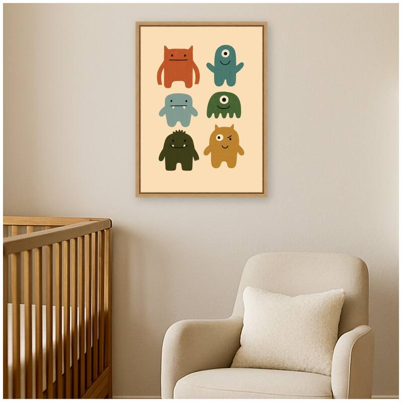 Kate and Laurel Monster Arts by Laura Moss Framed Canvas Wall Art Print