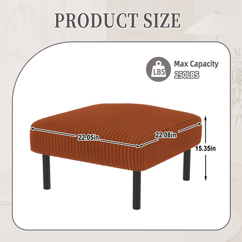 Small Ottoman Footstool with Legs, Corduroy Fabric Ottoman Foot Stool with Soft Padded seat