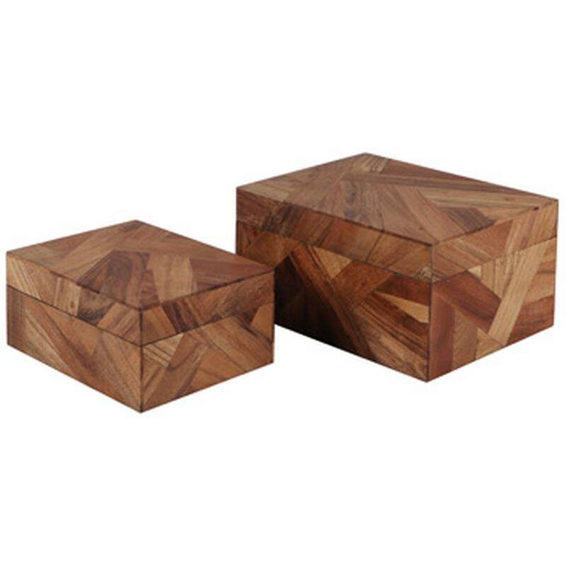 Alia Decor Storage Box Set of 2, Rectangular, Geometric Brown Wood Tones