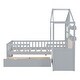 preview thumbnail 17 of 21, Modern Twin Size Wooden House Platform Bed with Trundle Bed, Triangular Roof Sleeper Daybed with 2 Drawers & Storage Shelf