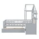 preview thumbnail 15 of 16, Wooden House Bed with Linen Upholstered Sofa, Storage Bed Frame with 2 Drawers, Shelves for Kids, Boys, Girls