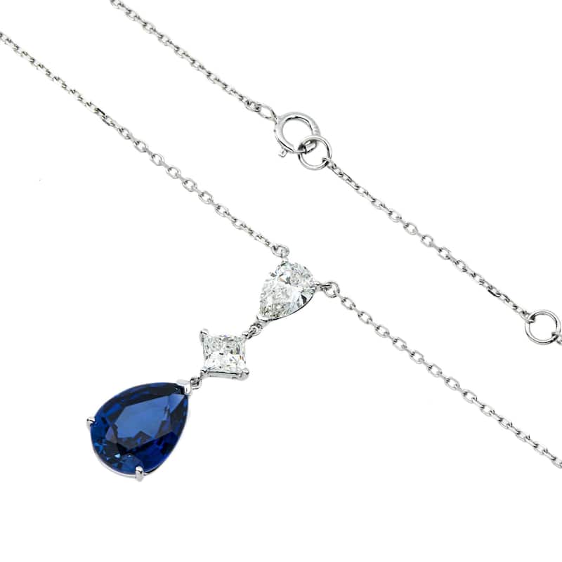 House Of Leon White Gold Pear Cut Sapphire & Diamond Drop Pendant Necklace