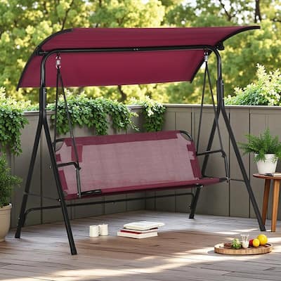Steel 3-Person Porch Swing with Stand - Outdoor Canopy Swing (528lb Capacity)