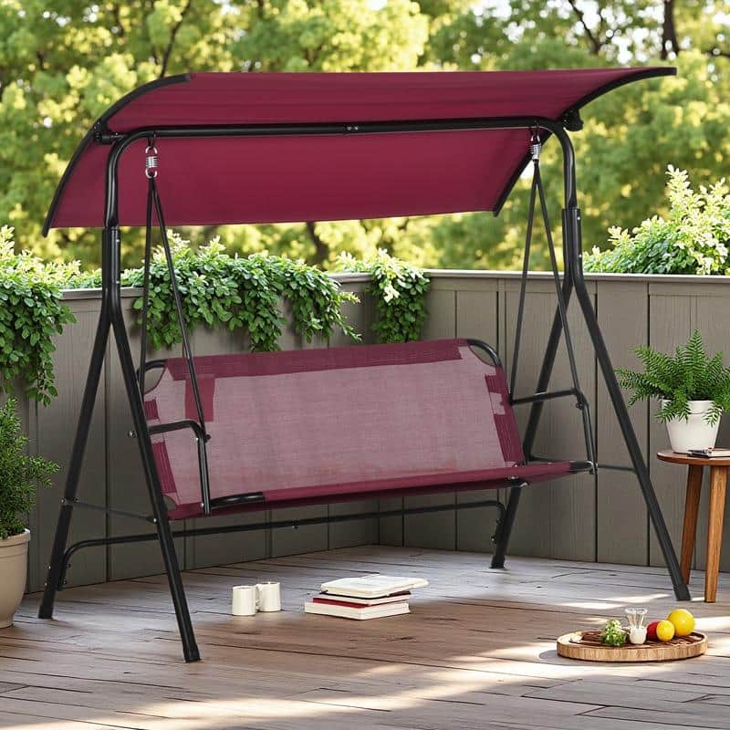 Steel 3-Person Porch Swing with Stand - Outdoor Canopy Swing (528lb Capacity)