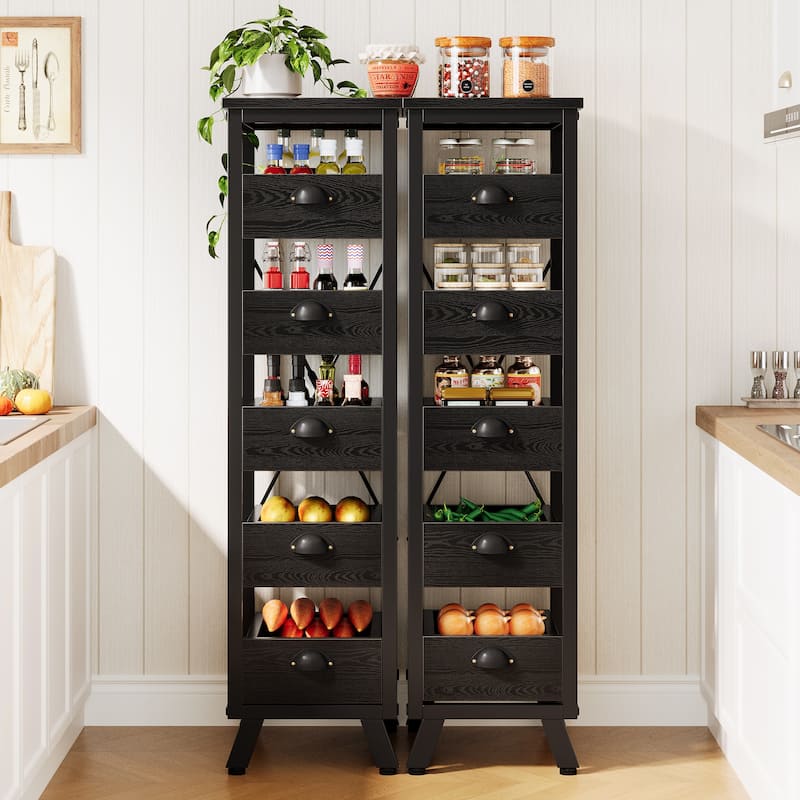 Wood Fruit and Vegetable Storage Rack, 5-Tier Kitchen Pantry Storage Cabinet
