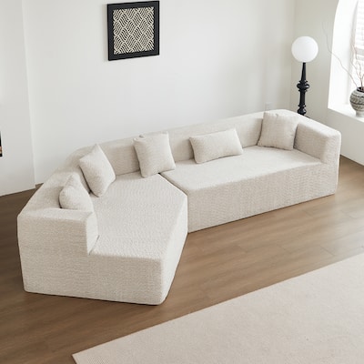 127.5" Polyester Upholstered Modular Oversized Minimalist Comfy Sectional Compressed Sofa
