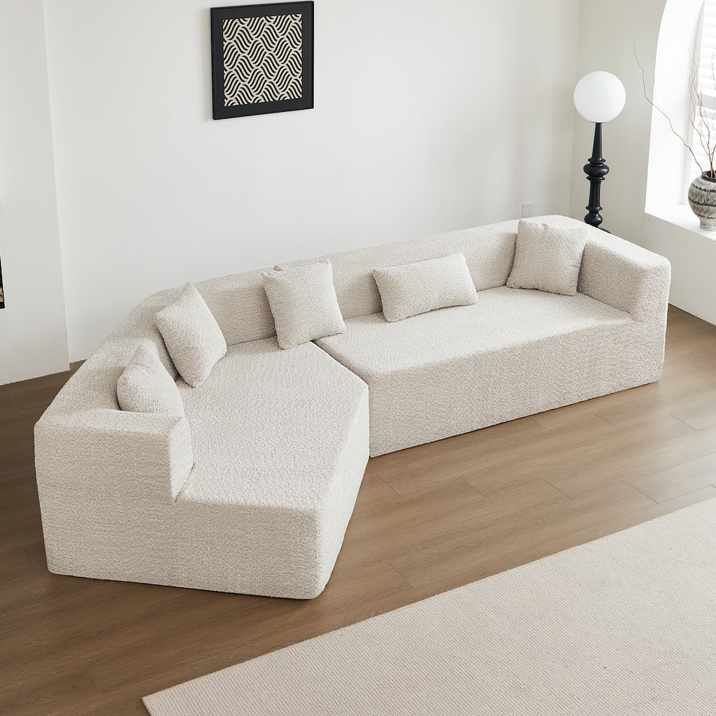 127.5" Polyester Upholstered Modular Oversized Minimalist Comfy Sectional Compressed Sofa