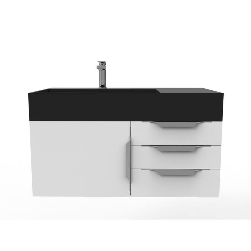 Amazon 36" Wall Mounted Bathroom Vanity Set w/ Black Top - White - Brushed Nickel Finish