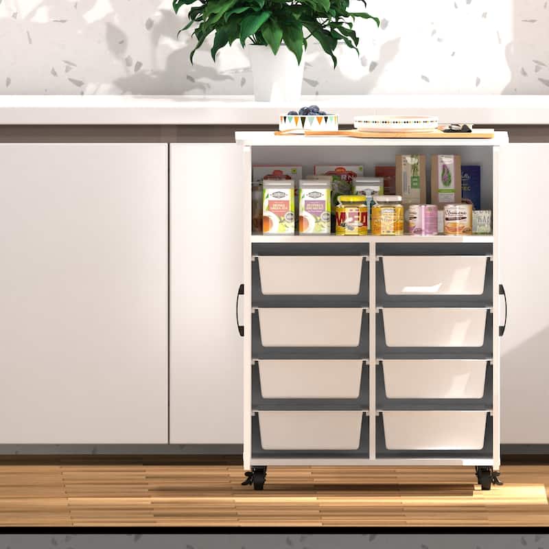 Homy Casa Kitchen Island Cart with Storage, Wheels Barn Door, White