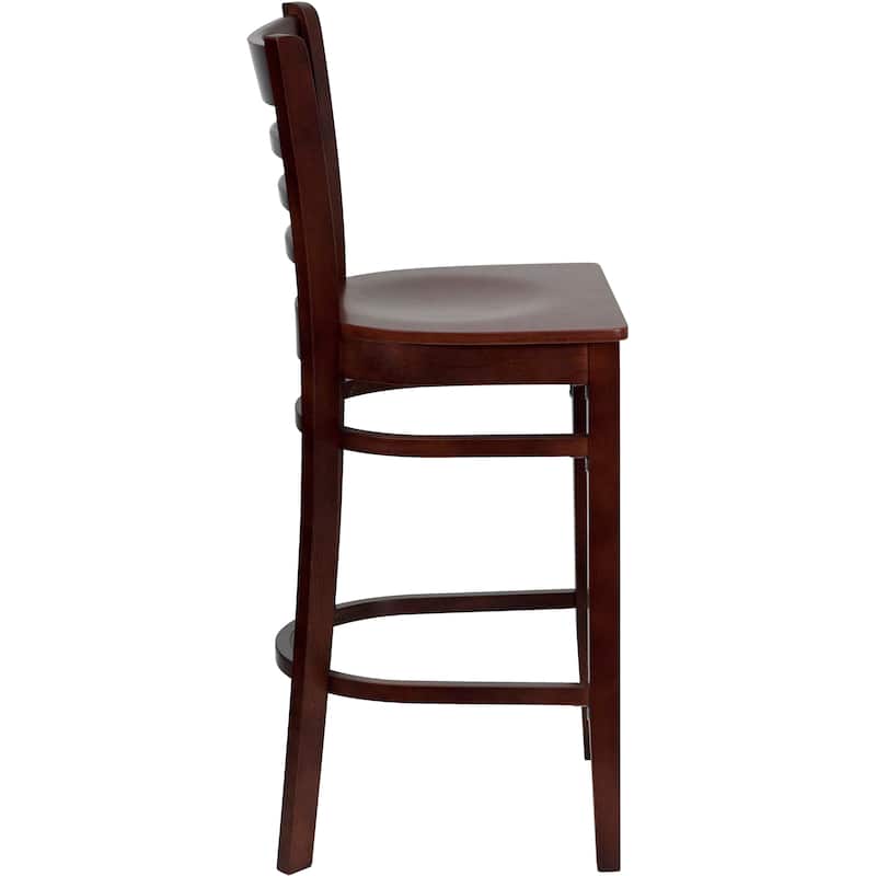 Ladder Back Wooden Restaurant Barstool - 16.75"W x 19"D x 43.75"H - 16.75"W x 19"D x 43.75"H