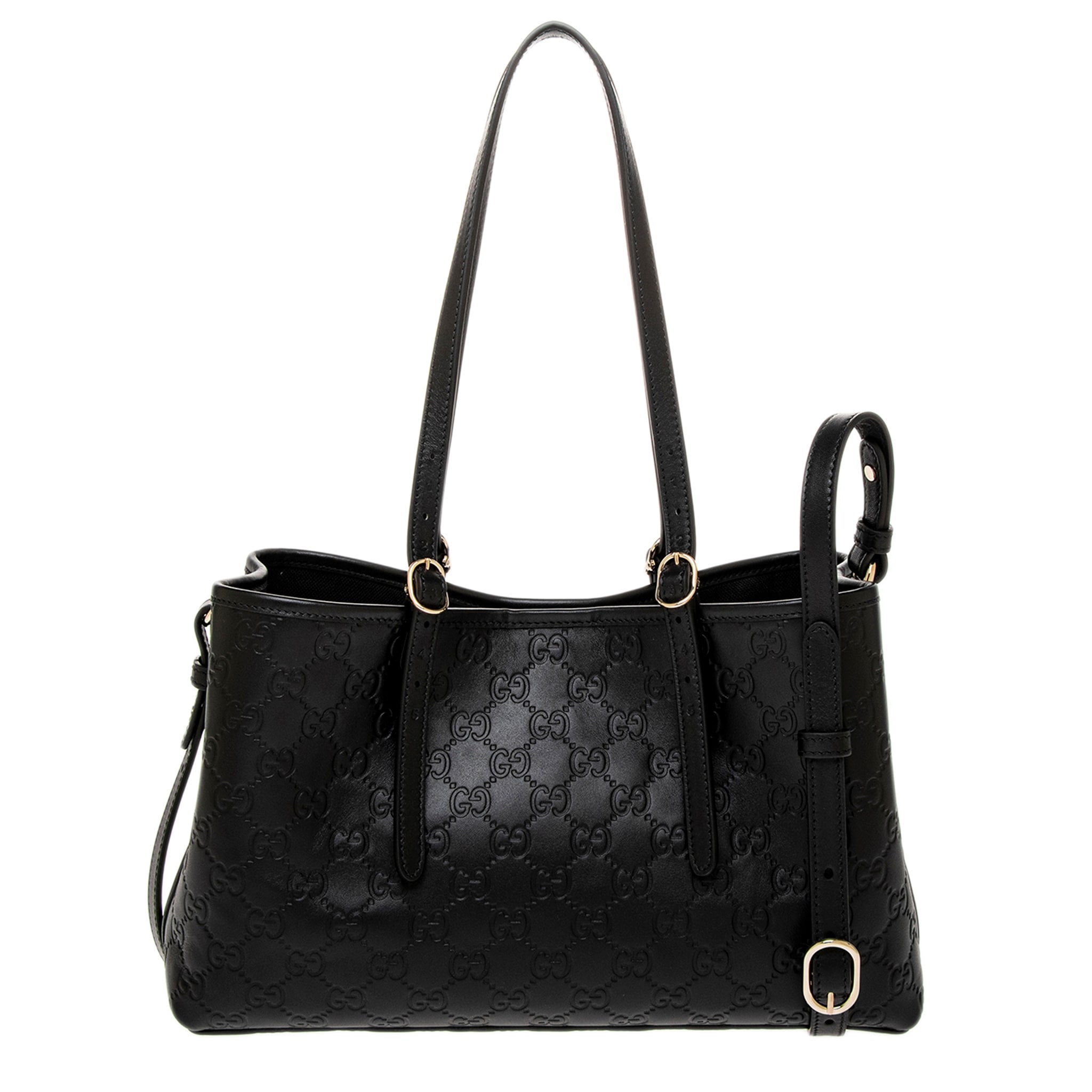 バッグ GUCCI LEATHER LOGO SHOULDER TOTE BAG Gucci-GG-Emblem-Medium-Tote-