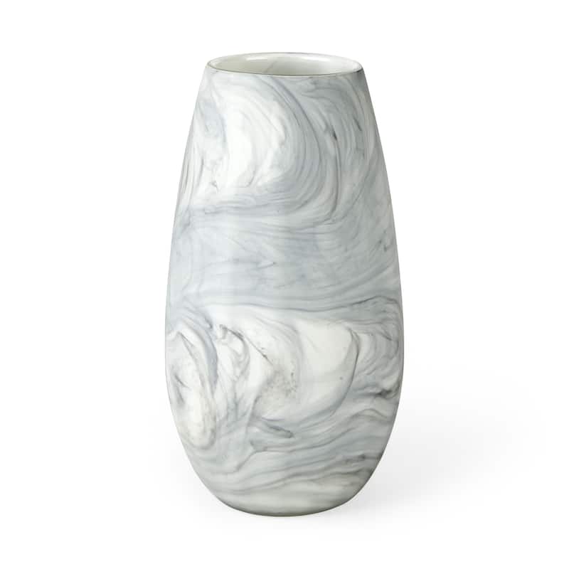 Gray and Cream Marble Design Glass Vase - 6" W x 12" H x 6" D
