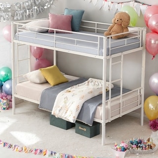 Twin over Twin Bunk Bed with Ladder and Sturdy System for Home