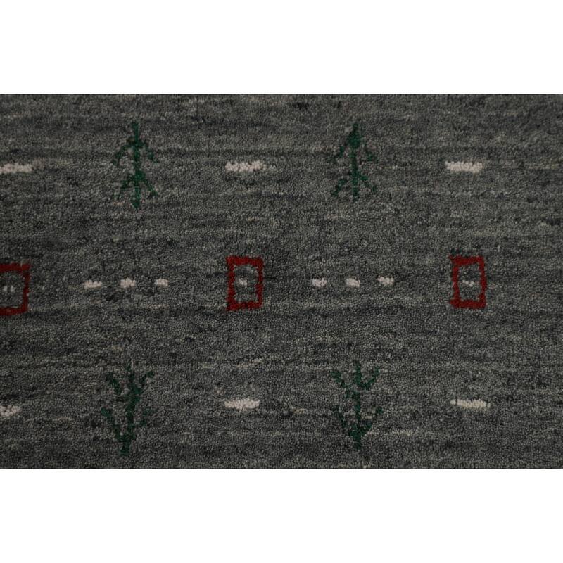 Gray & Green Gabbeh Oriental Area Rug Hand-Knotted Wool Carpet - 7'9"x 9'10"