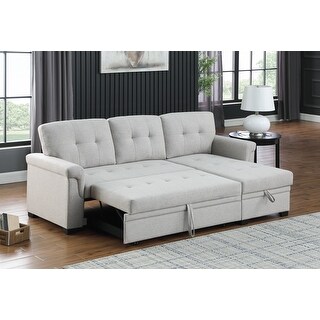 Reversible L-Shaped Linen Sleeper Sectional Sofa with Storage - Bed ...