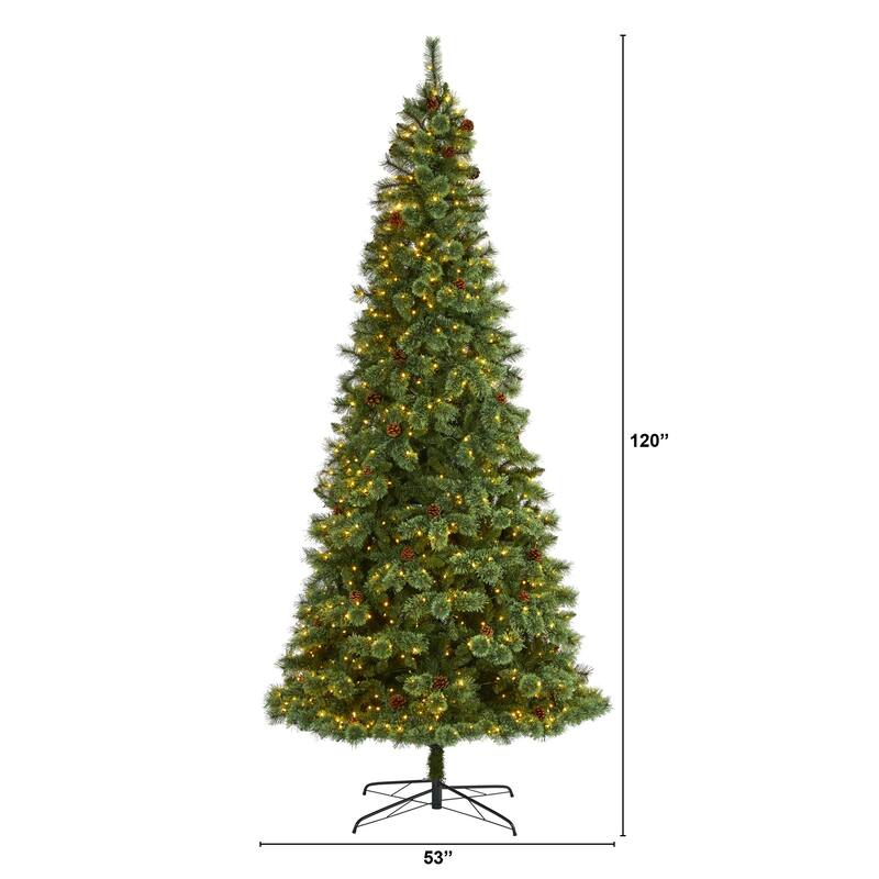 10’ Pre-Lit Mountain Pine Artificial Christmas Tree, Warm Clear LED Lights - over-10-feet