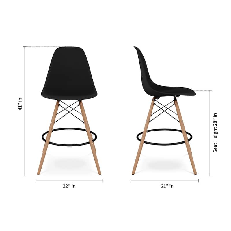 Plastic Seat Brown Wood Counter Height Bar Chair with Footrest - 21” x 22” x 41” (D x W x H)