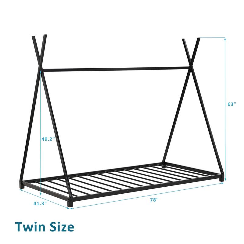 Twin Size Kids House Bed Tent Bed Frame, Triangle Structure for Kids, Fun Indoor Sleeping Space, Easy Assembly🏕️