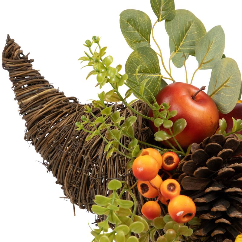 Apples, Berries and Pears Artificial Fall Harvest Cornucopia - 20" - Brown and Green