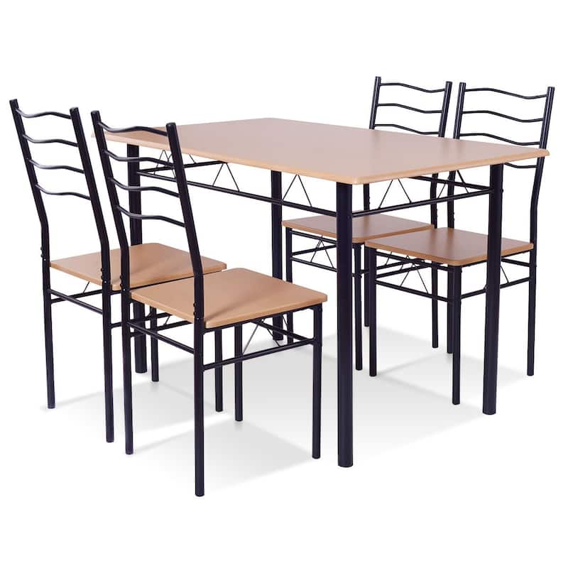 5 pcs Wood Metal Dining Table Set with 4 Chairs - Natural