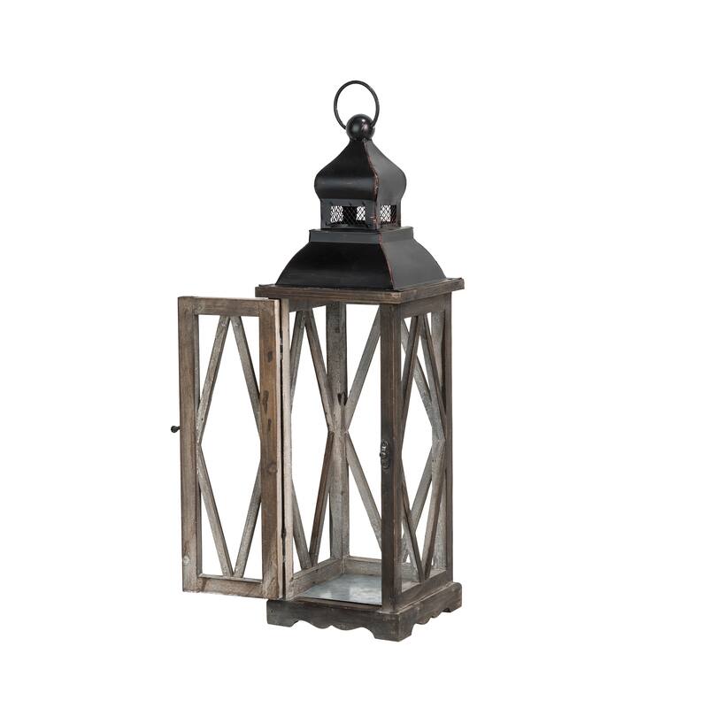 Glitzhome 2-piece Vintage Farmhouse Style Wood/ Metal Lantern Set