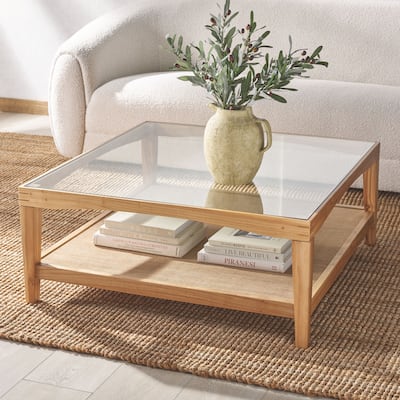 SAFAVIEH Couture Nicolella Solid Wood/Glass Top Square Coffee Table - 40"W x 40"D x 17"H