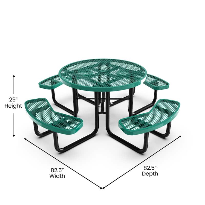 Commercial Grade Expanded Mesh Metal Outdoor Picnic Table - 82.5"D x 82.5"W x 29"H