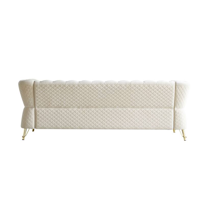 Tufted Velvet Sofa 87.4" - Flared Arms, Golden Frame