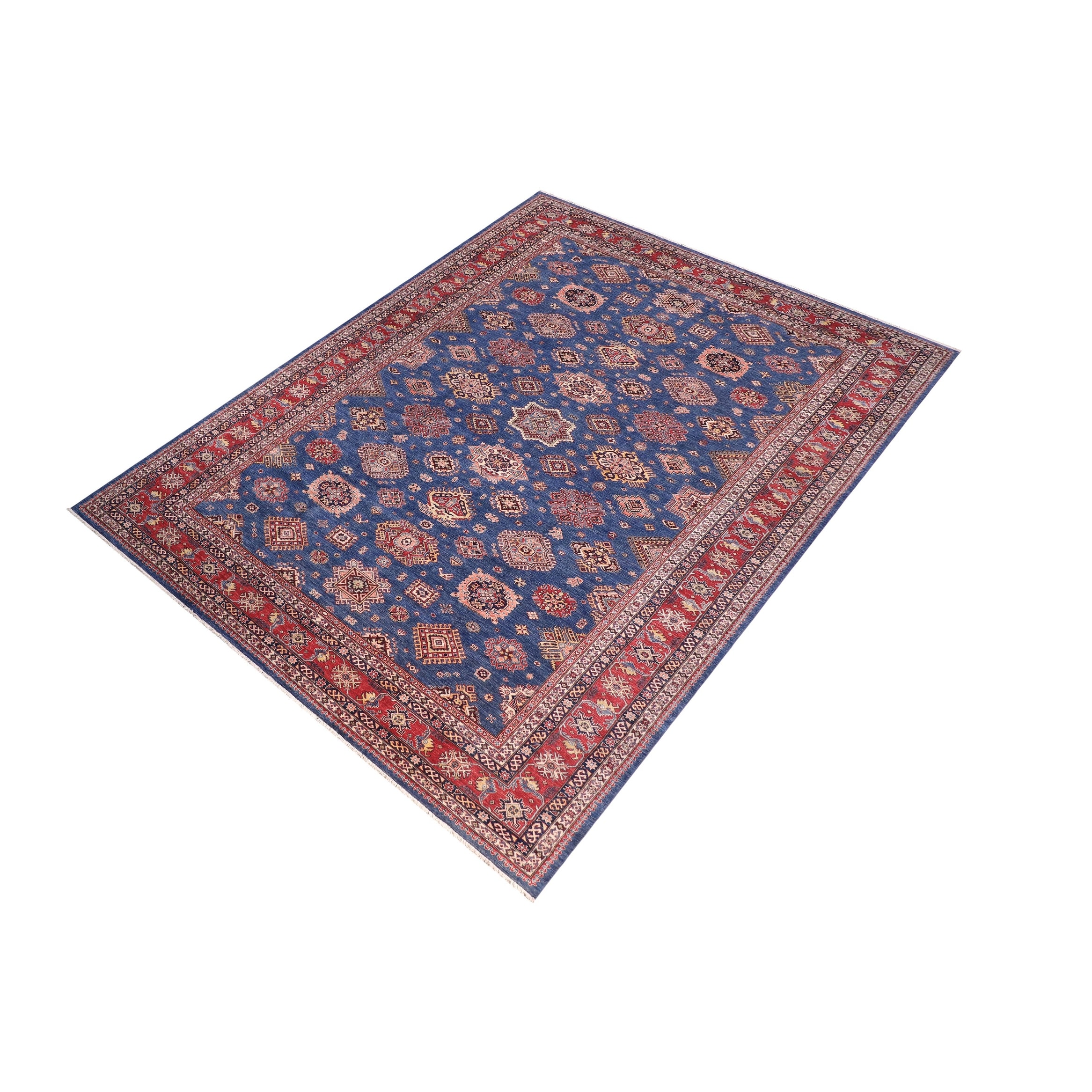 Caucasian Super Kazak Kai Blue/Red Hand Knotted Wool Rug - 11'8