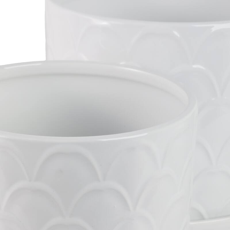 Ceramic Scallop Embossed Planters - Set of 2, 12",10", White - 11.75"