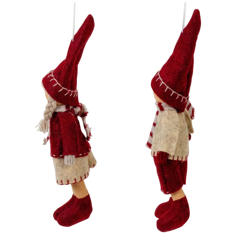 Set of 2 Boy and Girl Hanging Doll Christmas Ornaments 8"