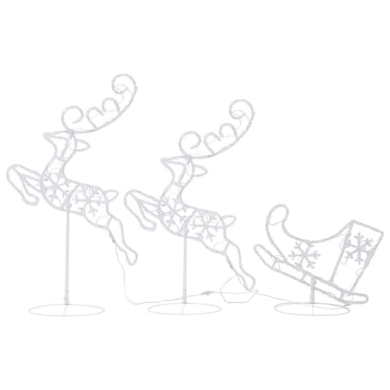 Outdoor 2 Flying Reindeer Sleigh Christmas Decor, 72 Cool White LEDs - Cool White