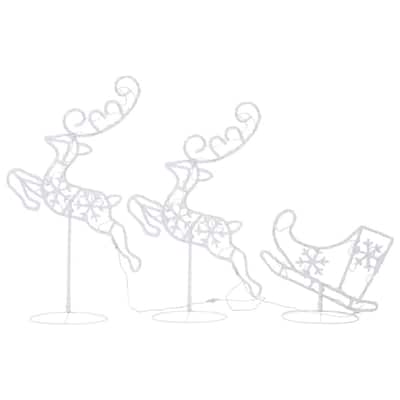 Outdoor 2 Flying Reindeer Sleigh Christmas Decor, 72 Cool White LEDs - Cool White