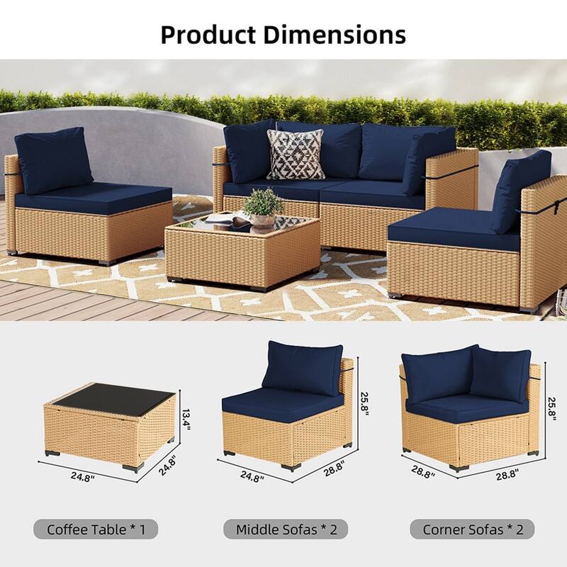 Patio Watcher 5-Pieces Yellow Rattan Conversation Set with Cusions for Outdoors