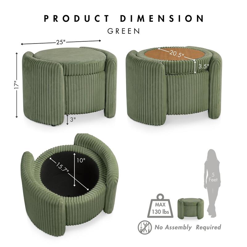 24/7 Shop At Home Modern Round Chenille Storage Ottoman with Flip Top