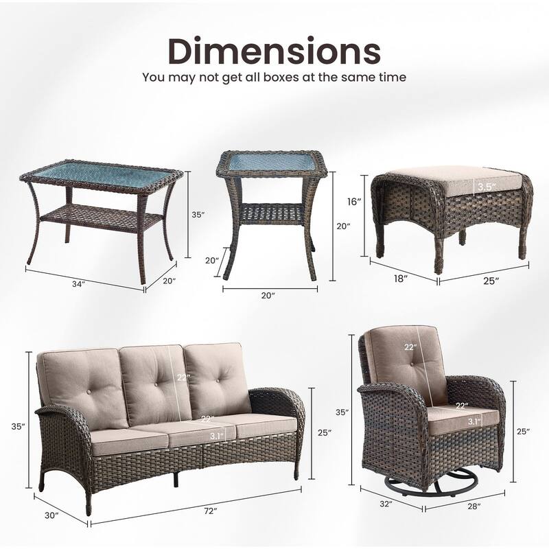 Gymojoy 7-Piece Outdoor Wicker Patio Furniture with 3 Seat Sofa & Swivel Chair, Coversation Set with Water Resistant Cushions