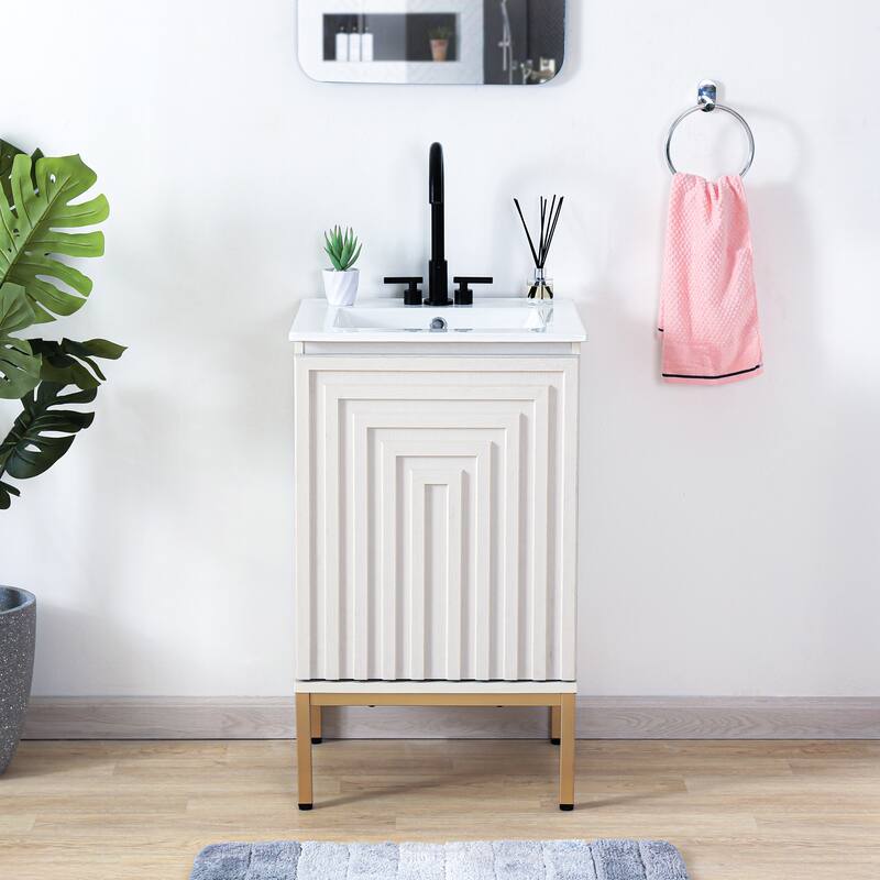 Rowan Geometric Modern Transitional 2-Shelf Bath Vanity Cabinet Only (Sink Basin Not Included), By JONATHAN Y - White - 20"W x 18"D x 33"H