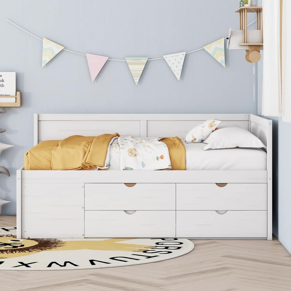 Nordic Creative Full Size Daybed with Drawers and Shelves Storage Bed Frame for Kids Teens Adults Space-Saving, Easy Assembly