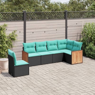 vidaXL 6 Piece Patio Sofa Set with Cushions Black Poly Rattan