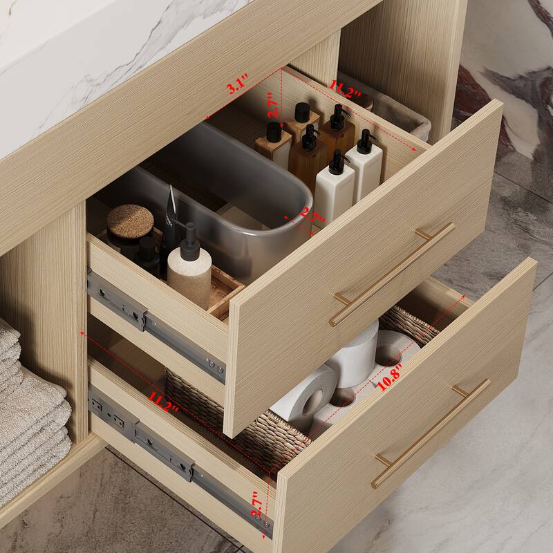 29.9" Modern Floating Bathroom Vanity - Sintered Stone Top with Ceramic Undermount Sink, Wall-Mounted for Small Bathrooms