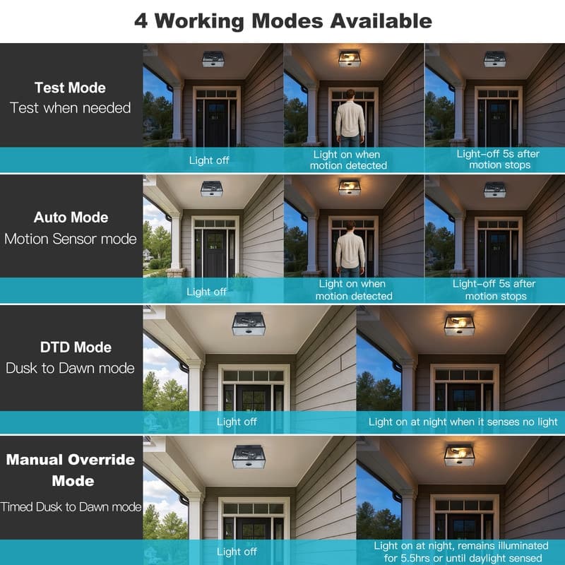 2-Light Black Outdoor Farmhouse Flush Mount Ceiling Light with Clear Water Glass